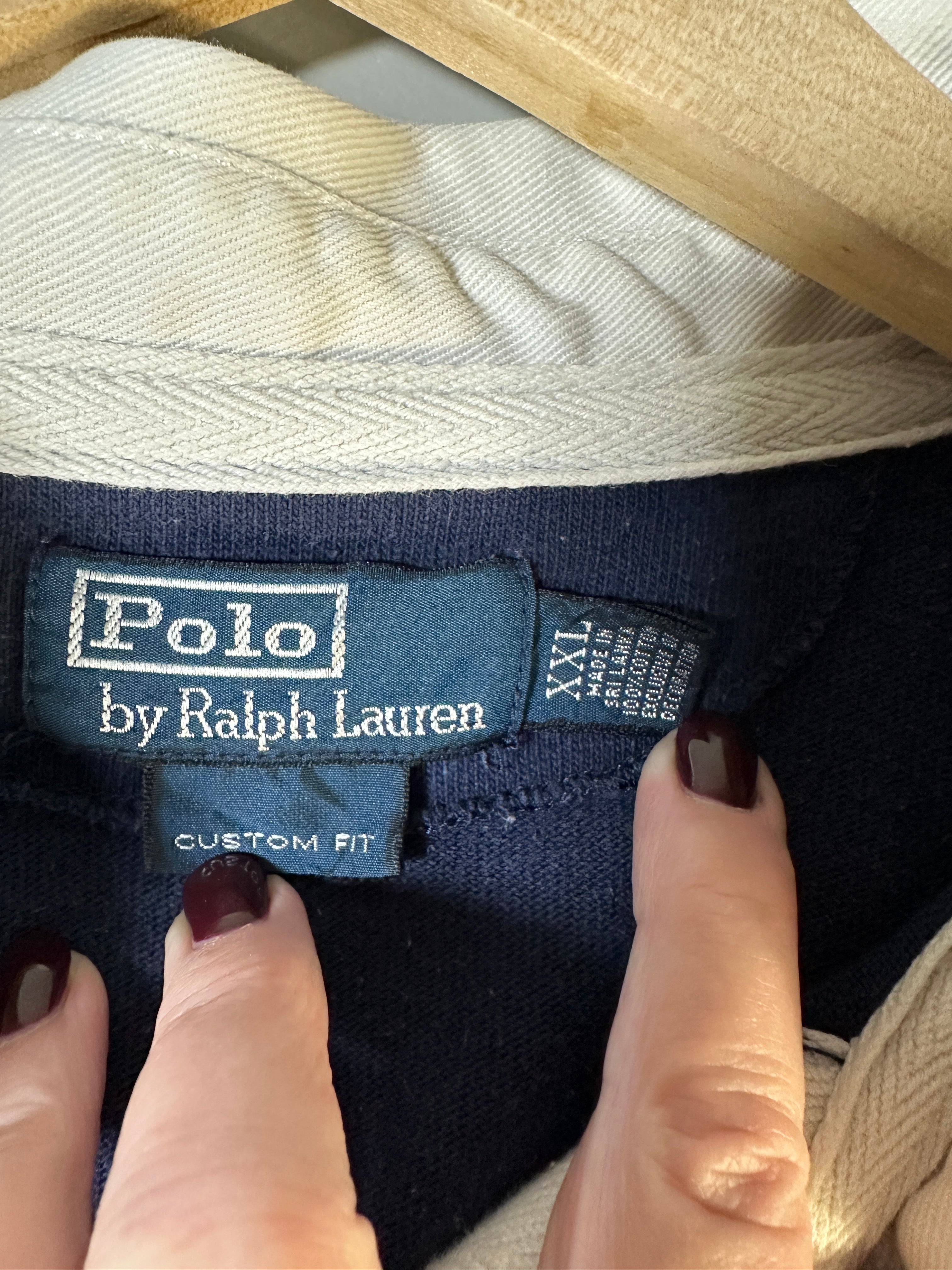 Vintage Polo Ralph Lauren Rugby Shirt Number 6 Lion Crown Embroidered Crest Color Block-100% Cotton XXL