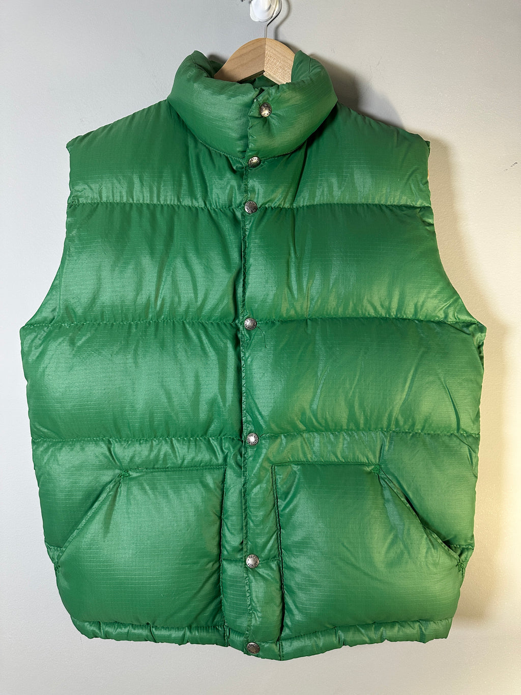Vintage 1970s The North Face Tan Logo Goose Down Vest Logo Snaps Puffer