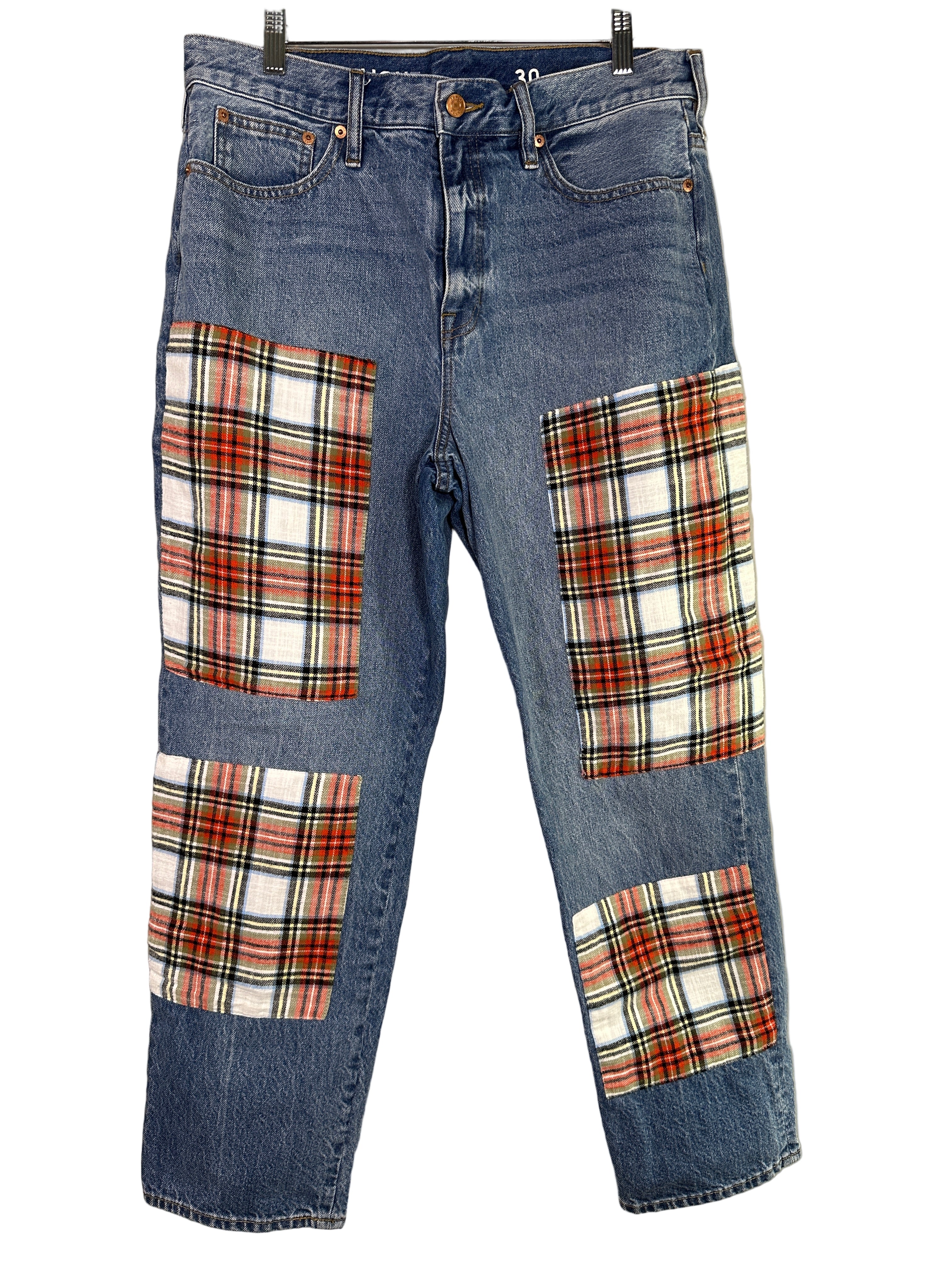 J Crew Flannel Plaid Patchwork Classic Straight Jeans-30