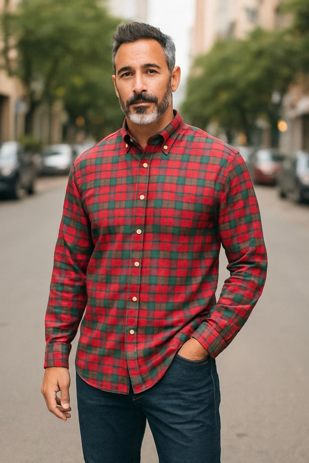 Ralph Lauren Red Plaid Blue Chambray Gussets/Collar Lining Button Up Shirt-L