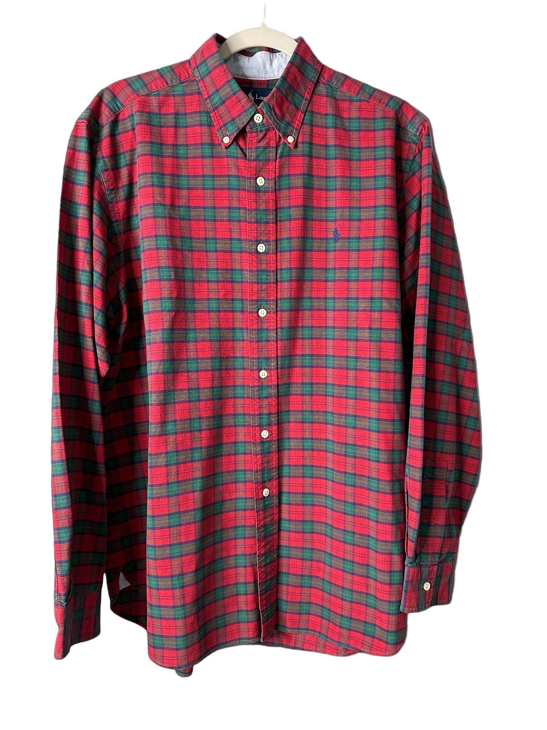 Ralph Lauren Red Plaid Blue Chambray Gussets/Collar Lining Button Up Shirt-L