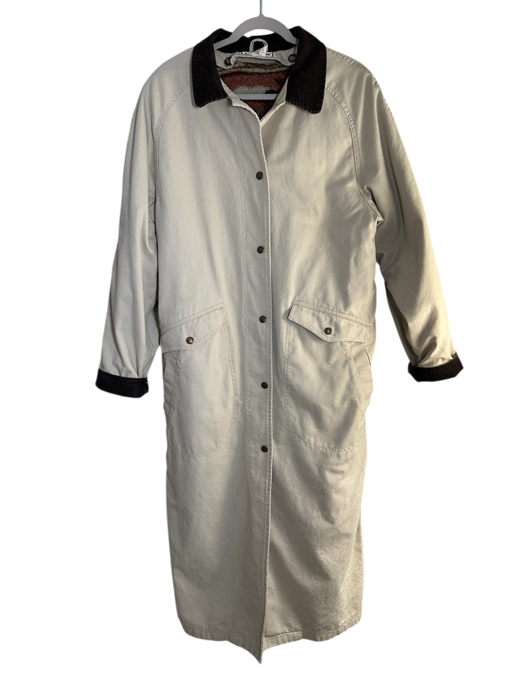 Vintage LL Bean Chore Barn Coat Duster Southwestern Sherpa Lining-Med