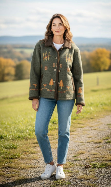 Women's Vintage Pendelton Originals Southwestern Birds Trees Jacket-Medium