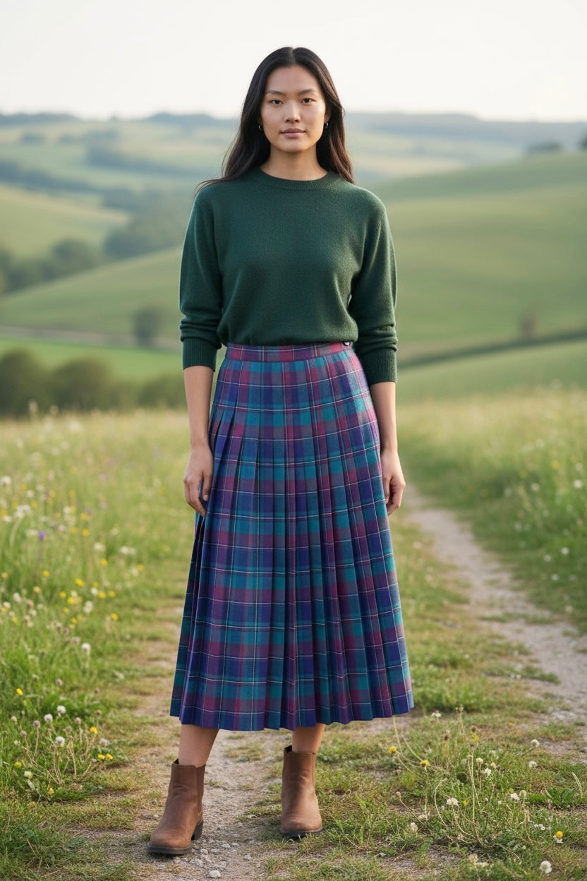 Vintage Aljean 100% Wool Plaid Pleated Skirt Canada-Sz 4