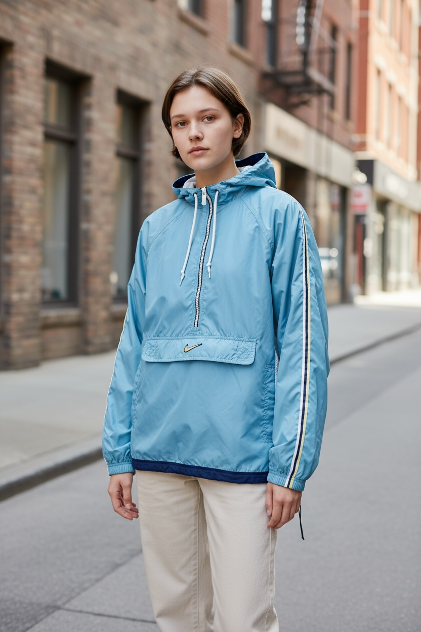 Vintage Nike Windbreaker Half Zip Anorak Mesh Lined Hood- Large