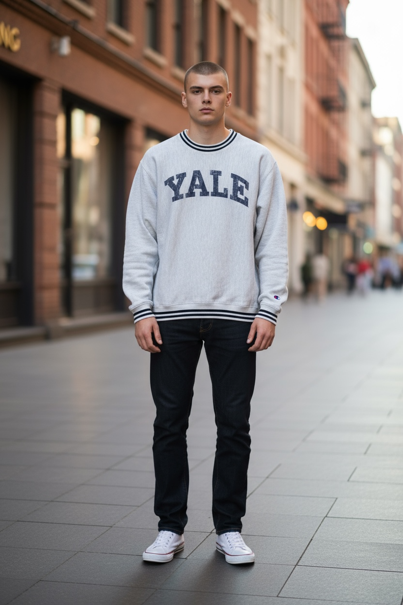 Vintage Champion Reverse Weave YALE Striped Rib Sweatshirt-M 44"