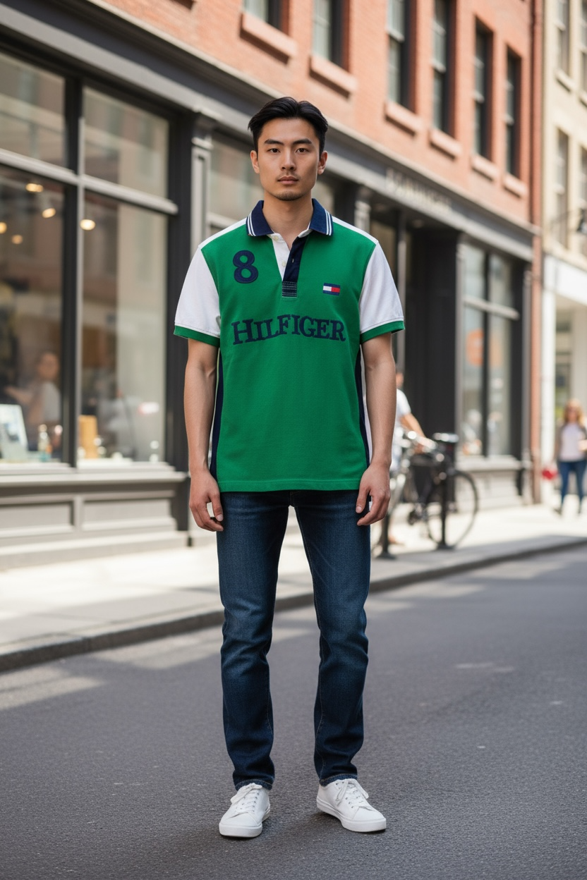 Vintage Tommy Hilfiger Rugby Polo Applique Spell-Out Logo Number 8 Flag Logo-Med