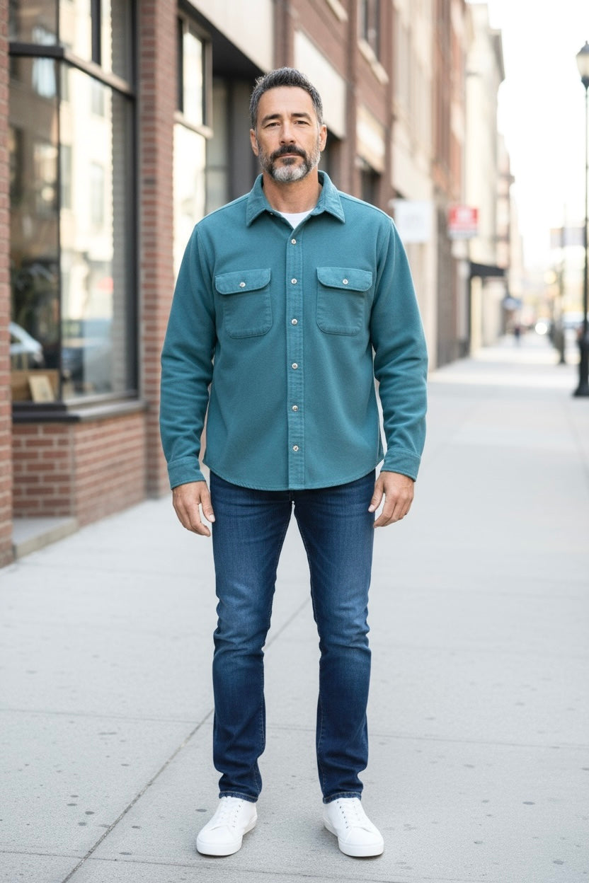 Vintage Five Brother Chamois Heavy Flannel Button-Up WorkShirt Made in USA-Sz XL 17-17 1/2