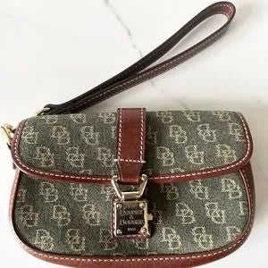 DOONEY & BOURKE Clutch Wristlet Mini Bag Logo Lock Closure Leather/Logo Fabric