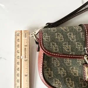 DOONEY & BOURKE Clutch Wristlet Mini Bag Logo Lock Closure Leather/Logo Fabric