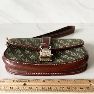 DOONEY & BOURKE Clutch Wristlet Mini Bag Logo Lock Closure Leather/Logo Fabric